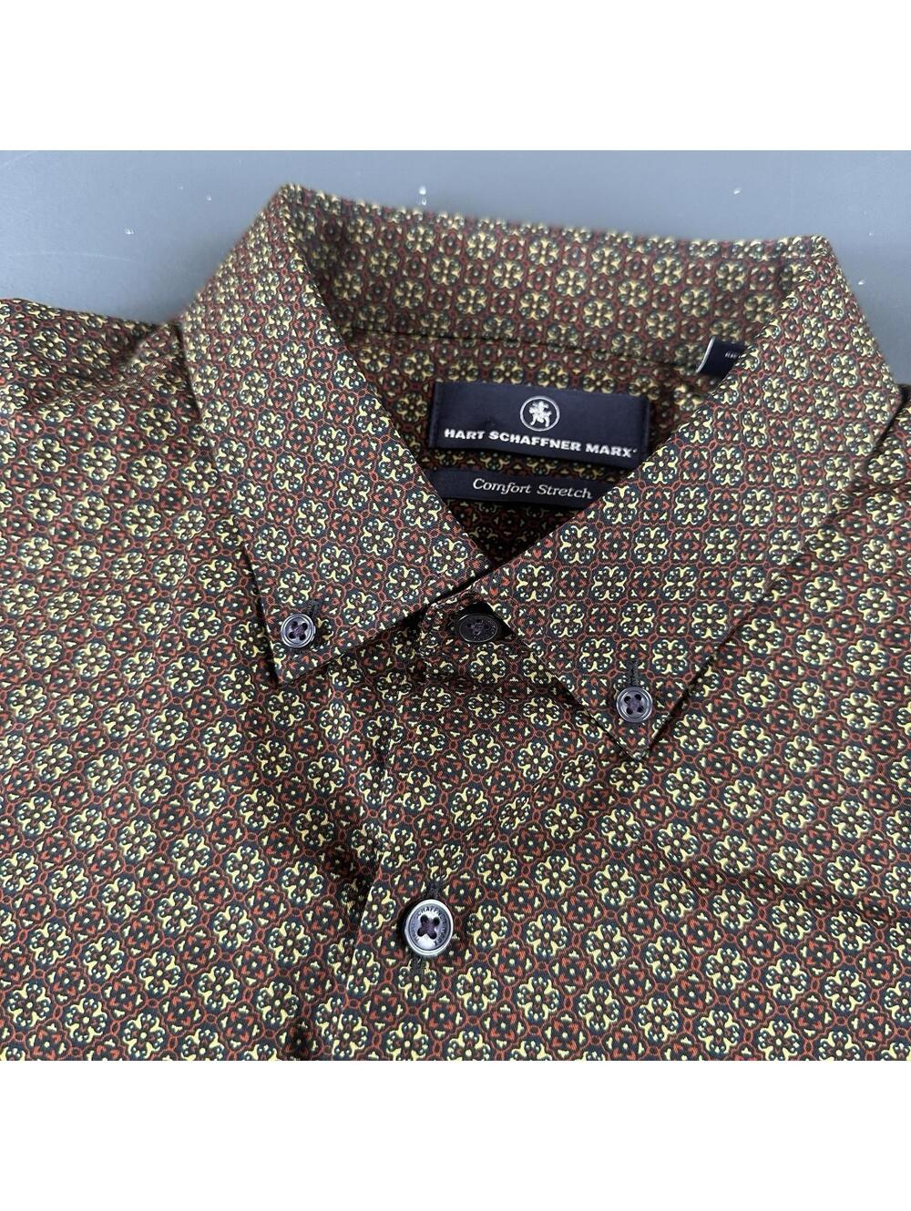 Hart Schaffner Marx Dress Shirt Mens XL Comfort Stretch Paisley Wallpaper Geo
